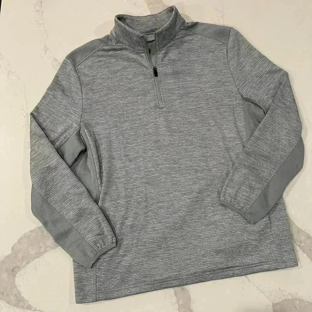 PGA Tour Textured Fleece 1/4 Zip Long Sleeve Pullover Sweater Gray Men's Large